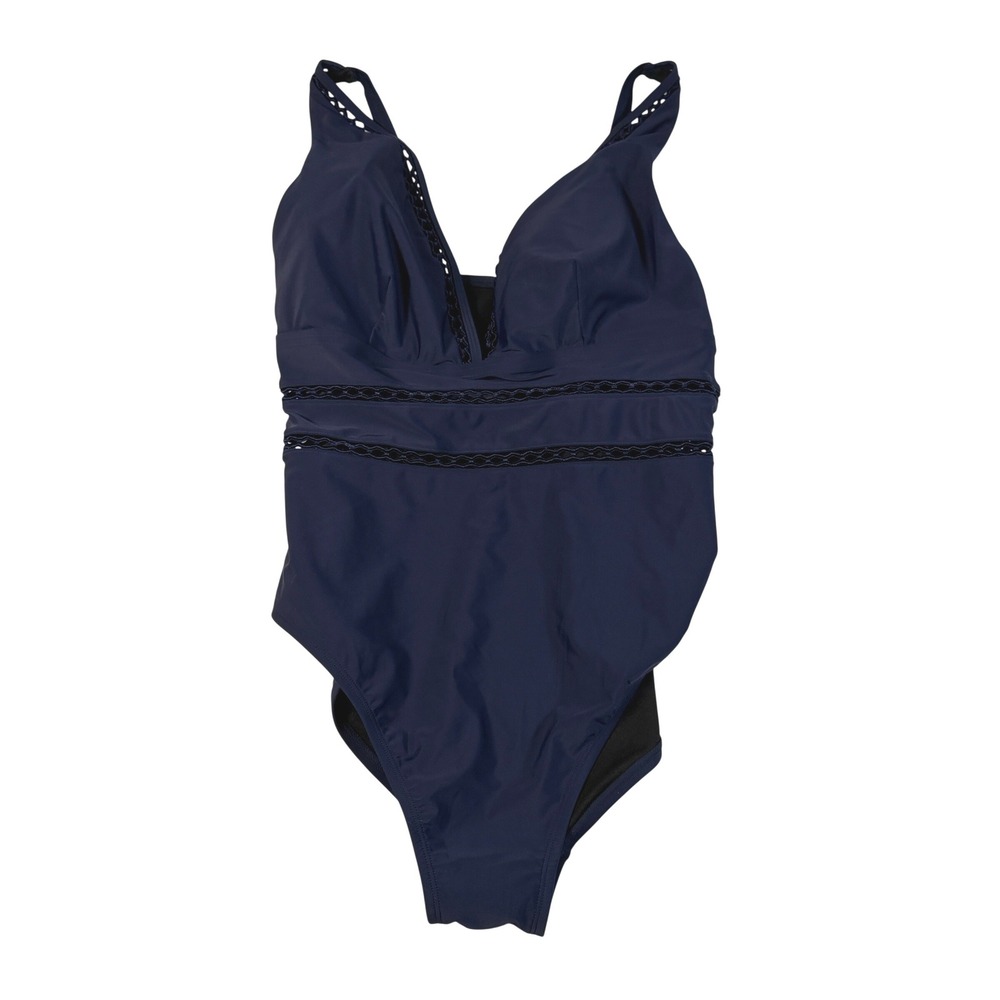 Swimsuits For All One Piece Swimsuit Women 18 Navy Blue NEW Crochet Lattice Trim